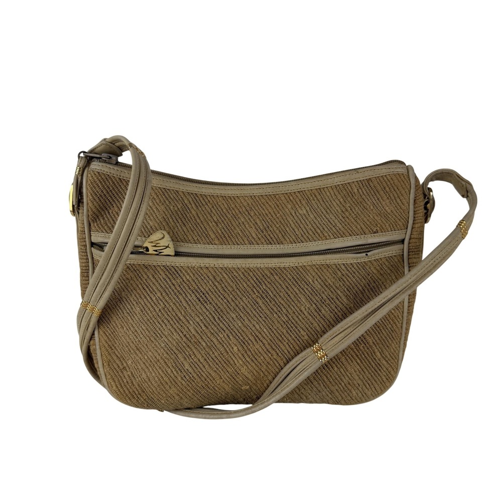 Vintage Morris‎ Moskowitz Shoulder Crossbody Bag Womens Tan Woven Fabric 80s